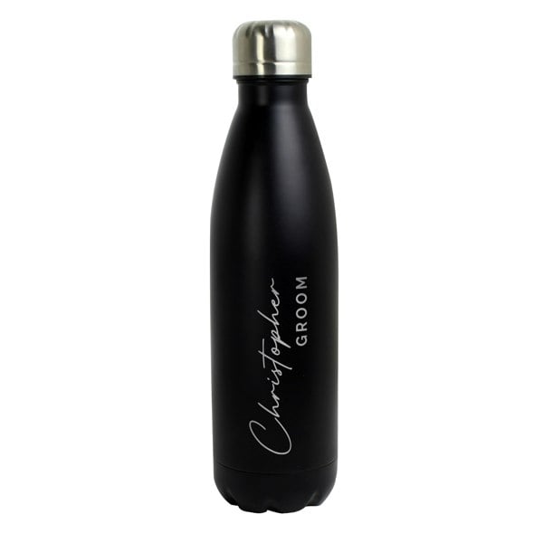 Personalised Memento Company Personalised Two Lines Black Metal Insulated Drinks Bottle