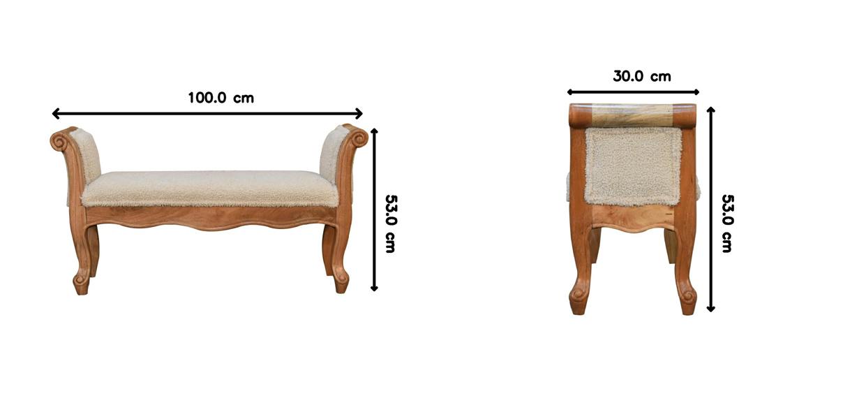 Artisan Furniture Solid Wood Cream Boucle French Style Bench