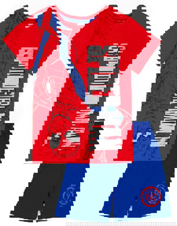 Disney Marvel BoysBlue Upside-Down Spider-Man Brand Name Print Short Sleeve Short Leg Pyjama Set