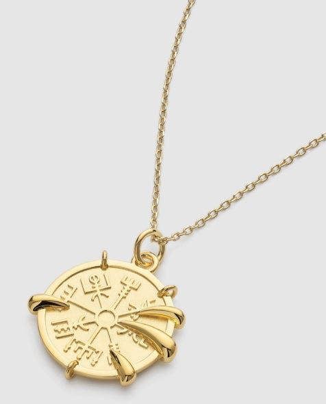 Elk & Bloom Chunky Viking Compass Gold Claw Medallion Coin Necklace