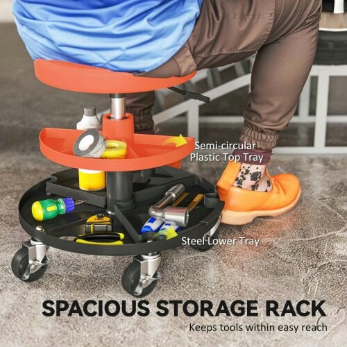 Bobobiy Rolling Mechanic Stool, 135kg Capacity Workshop Stool, 360° Swivel Roller Padded Creeper Seat with Wheels, Yellow