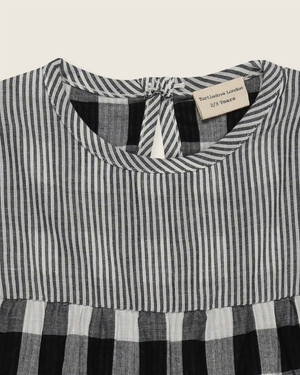 organic cotton Multicolour Stripe And Check Print Tier Dress - image 3