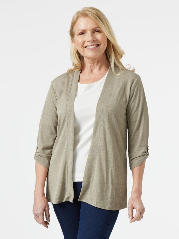 PennyPlain Roll Up Sleeve Cardigan - Sage