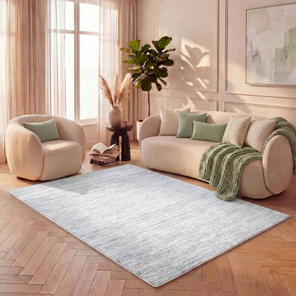 Carmel Green colour rug, striped design, soft durable pile, stain-resistant, easy-care.