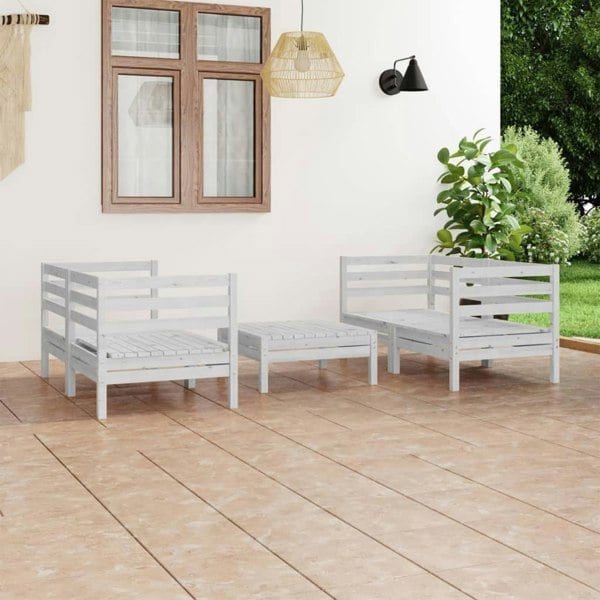 Berkfield 5 Piece Garden Lounge Set White Solid Pinewood
