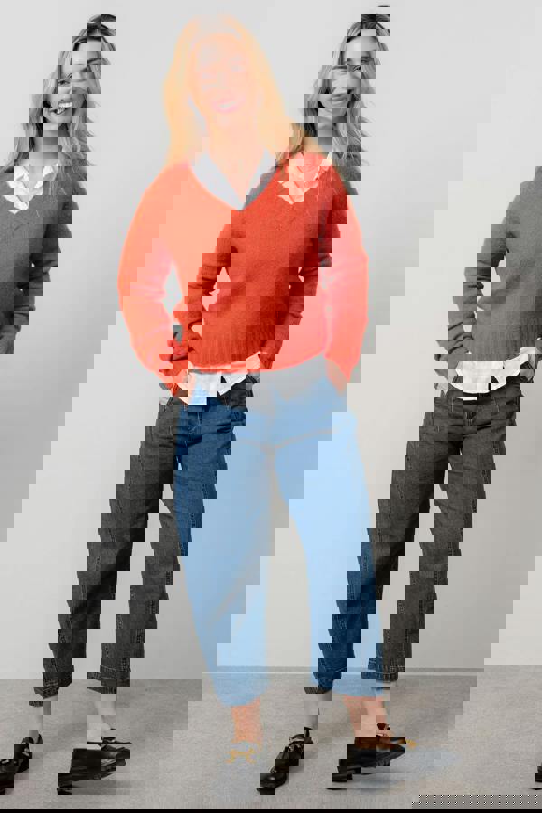 Lily & Me Woodchester V-Neck Boxy Knit Jumper Red