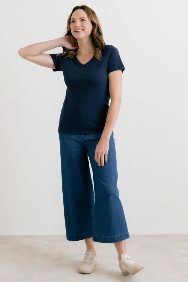 Lily & Me Victoria Organic Cotton V-Neck T-Shirt Navy