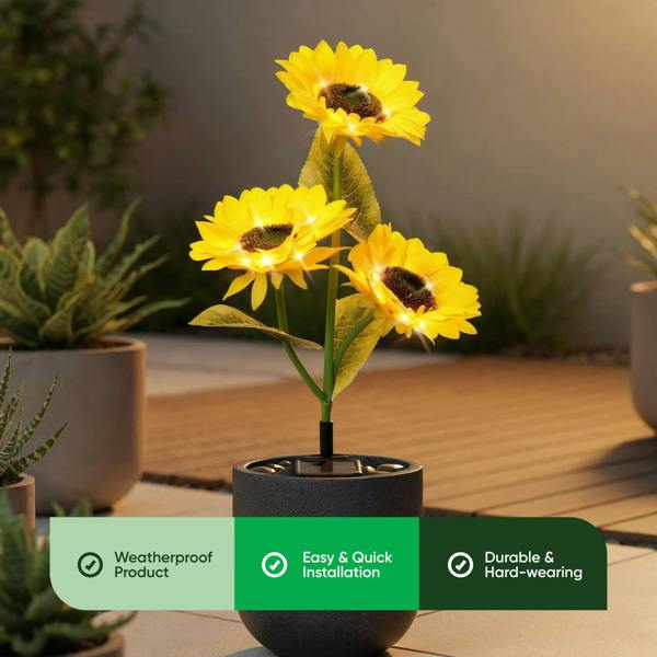Gardenwize Pack of 2 Sunflower Solar Stake Lights with 3 Warm White LED Garden Lights