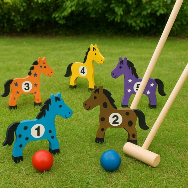 Dyzi All Wood Pony Croquet Set Classic Outdoor Garden Game