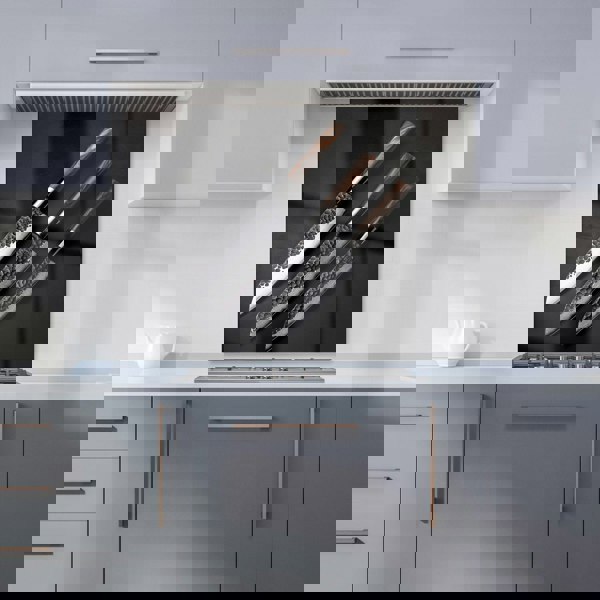 Warren Reed - Designer Elegant Trio of Chef's Blades Kitchen Splashback