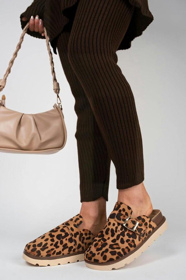 Serelina Chunky Sole Flat Slip-on Buckle Sliders - Camel