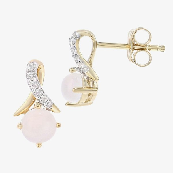 T. H. Baker 9ct Yellow Gold Round Opal & Diamond Crossover Stud Earrings PE05560YOP