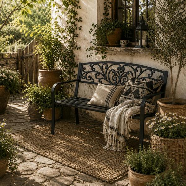 Wyld Haus Saradi Taro Steel Black 2 Seater Outdoor Garden Bench