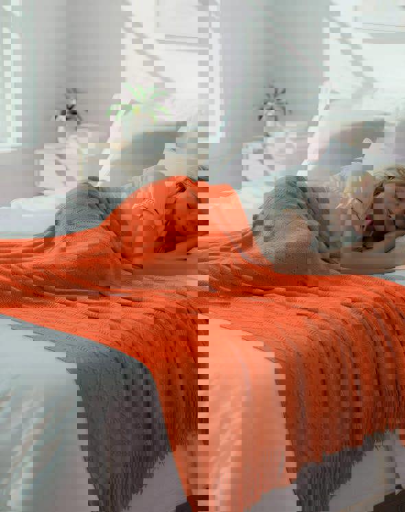 Anyhouz Anycozy Orange Faux Cashmere Throw Blanket Diamond Knit 130x230cm