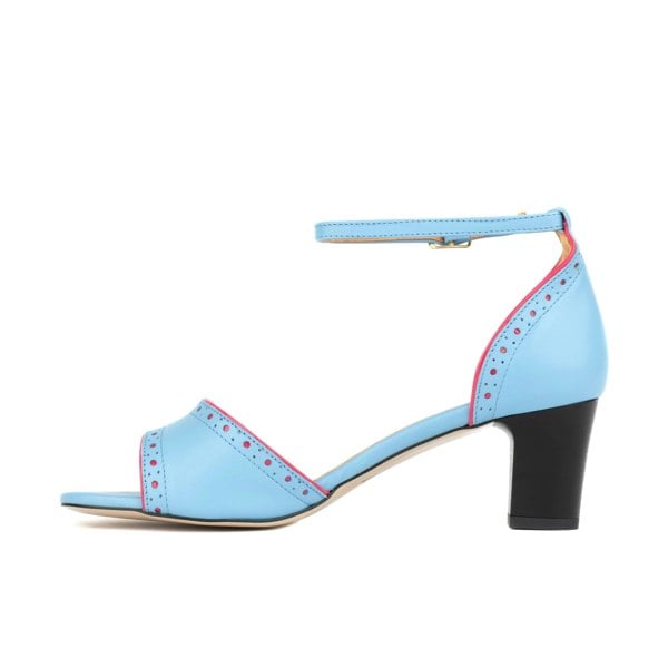 Embassy London Croupier - Light Blue Pink - Women's 2 inch heel ankle strap leather sandal in sky blue