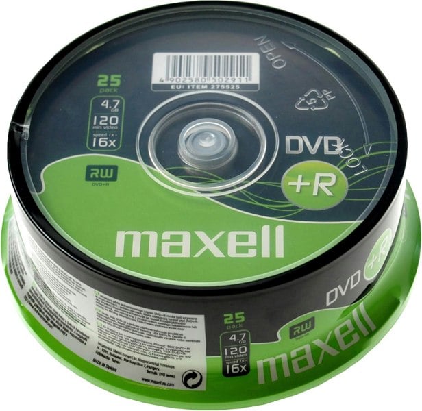 Maxell DVD+R 4.7 GB 16X 120 Min Video - 25 Pack