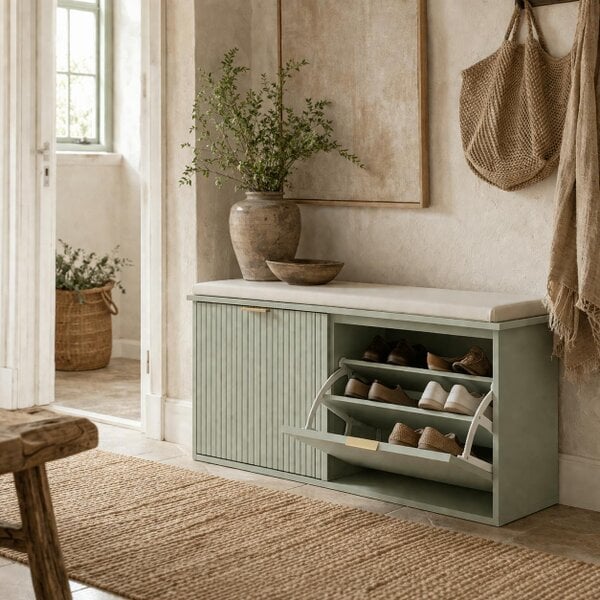 Wyld Haus Reraha Mint Green Wooden 10 Pair Shoe Bench With Cushioned Top