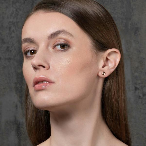 Dainty Rose Gold Square Pyramid Stud Earrings for Women - namana.london