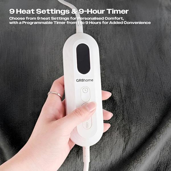 Gr8 Home Electric Heated Blanket Grey 160x130cm Adjustable Heat Settings Washable Throw