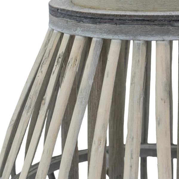 JVL Luna Natural Bulb Shaped Willow Wood Lantern With Wooden Handle, Grey Wash
