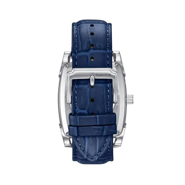 Heritor Automatic Valentin Leather-Band Watch w/Date - Silver/Blue - HERHS4403