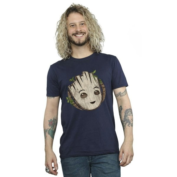 Marvel Mens I Am Groot Wooden Head T-Shirt - Navy Blue