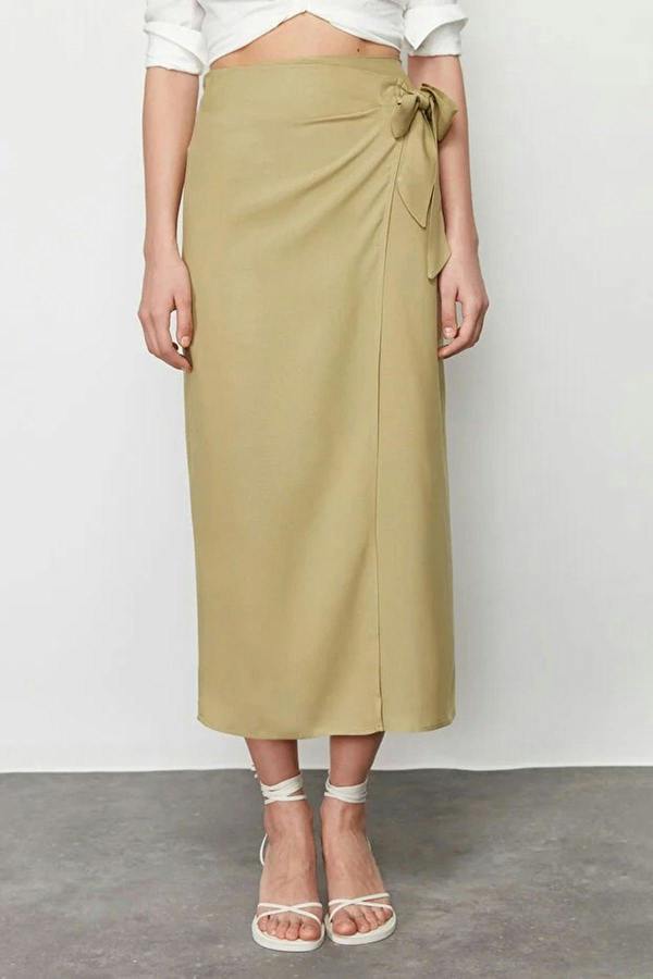 WOVCOR Double Breasted Maxi Length Woven Skirt with Tie Detail
