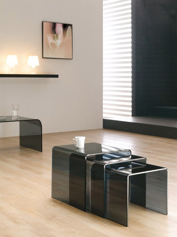 That's Furniture Milan Curved Glass Nest of 3 Side Tables for Living Room