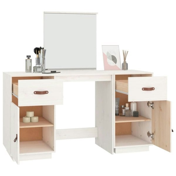 Berkfield Dressing Table Set with a Mirror White Solid Wood Pine