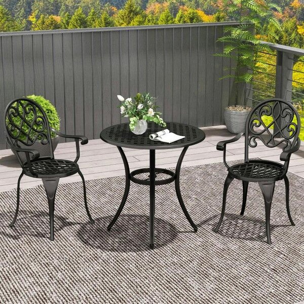 Three-Piece Elegant Aluminium Garden Set - Black - Black