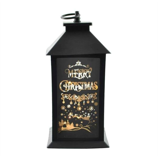 14cm Black Plastic Christmas Lantern with Warm White LED Light image 1
