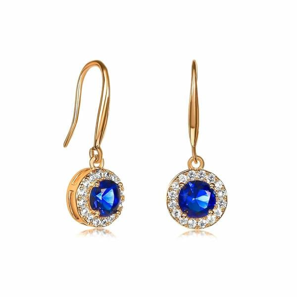 Zavana Gold Plated Round Blue Halo Drop Earrings with Cubic Zirconia Stones for women
