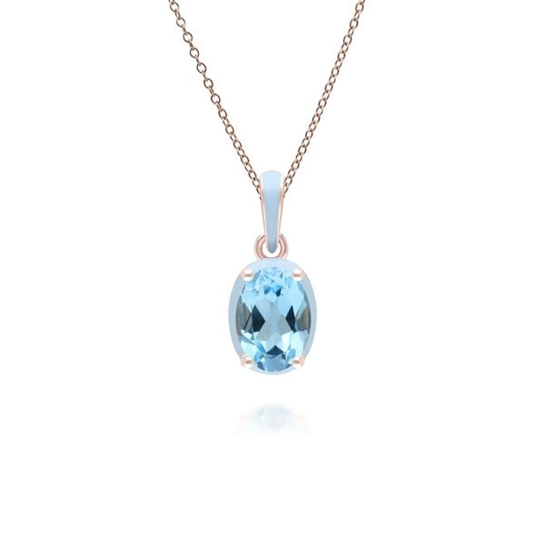 Gemondo Siberian Waltz Blue Enamel & Oval Sky Blue Topaz Pendant Necklace In Rose Gold Vermeil