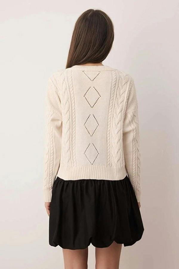 WOVCOR Knitted Cardigan with Ribbon Detail and Flower Embroidery
