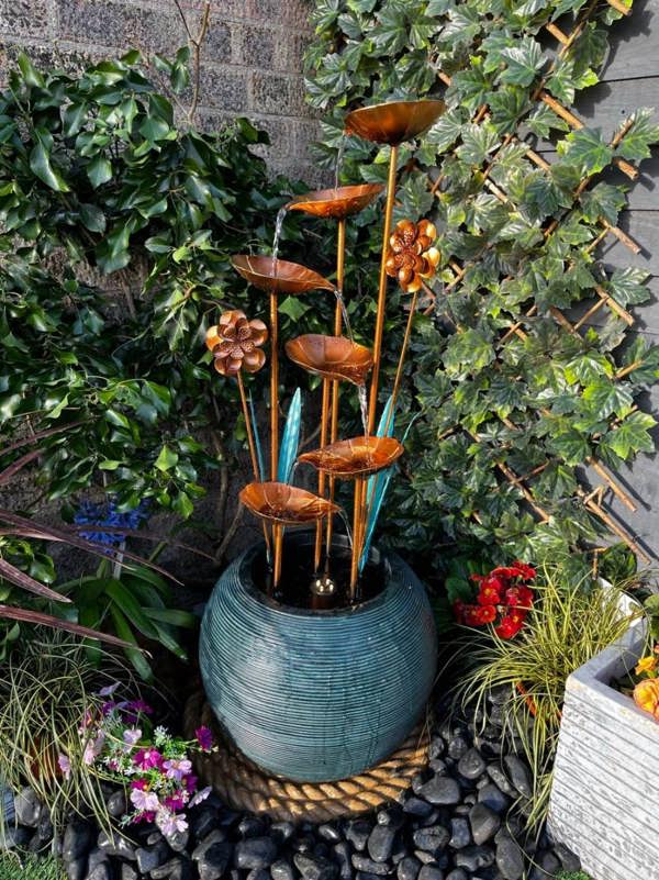 Tranquillity Water Features Copper Leaf Flower & Bowl Modern Metal Water Feature