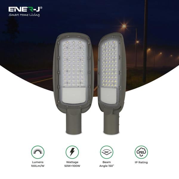 ENER-J 50W LED Streetlight Waterproof IP65 6000k Wall Light, Ideal Street Lamp To Install At a Height Of 6-8 Meters, 5 Years Warranty