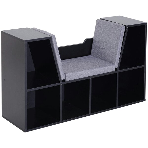 Wyld Haus Yofilo Wood And Fabric Black Cube Bookcase With Built In Reading Seat