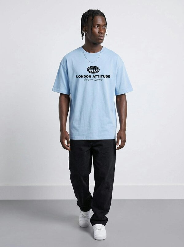 London Attitude Essential Globe Logo Premium Organic Cotton T-Shirt - Sky Blue