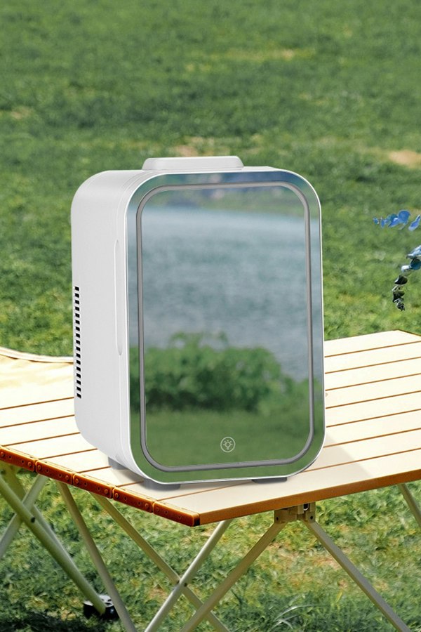 Living and Home 12L Mini Freon-free Refrigerator Portable Cooler Warmer LED Mirror Door White