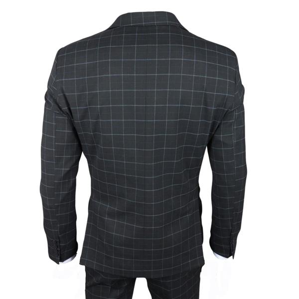 Infinity Leather Men's Black Checked 3 Piece Suit Tailored Fit