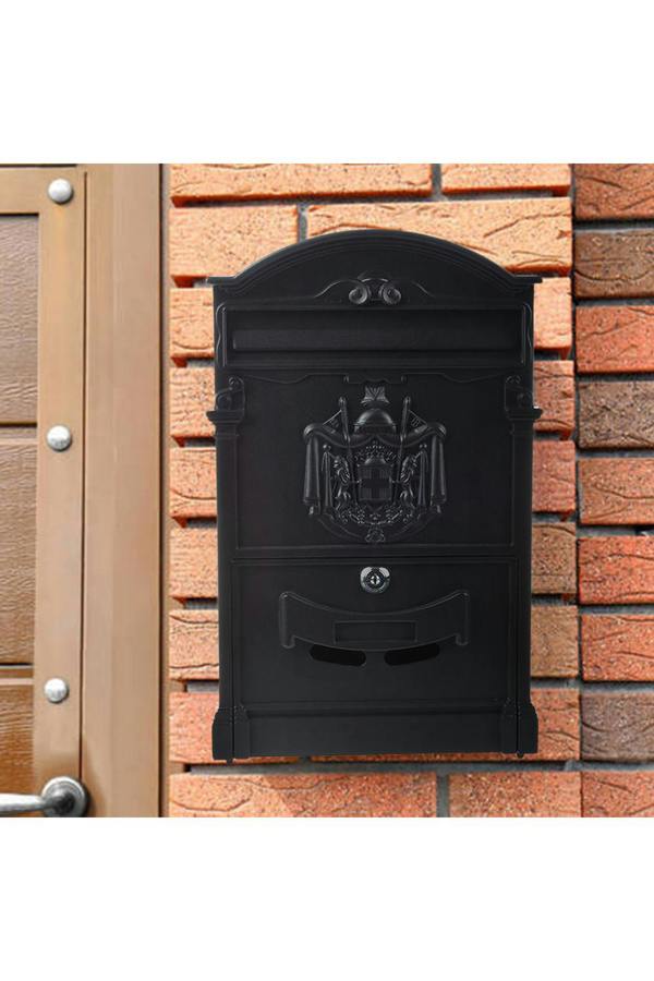 Living and Home Antique Style Lockable Aluminum Letter Box Wall-Mounted Postbox