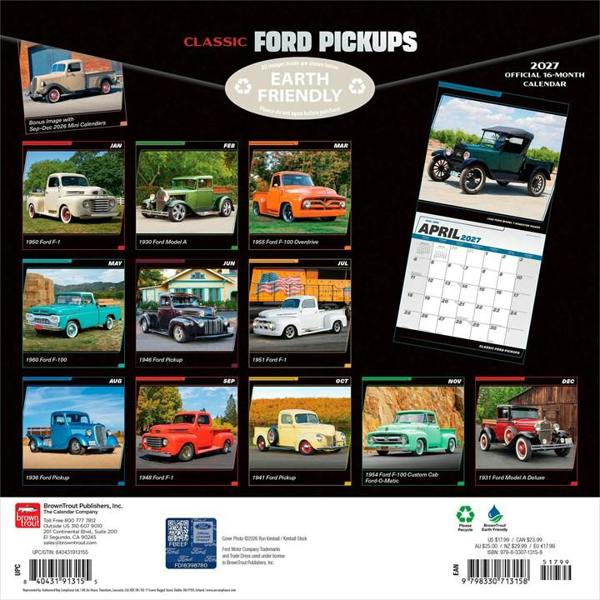 Classic Ford Pickups Calendar 2027, Wall Calendars, Month To View, Transport, Gift
