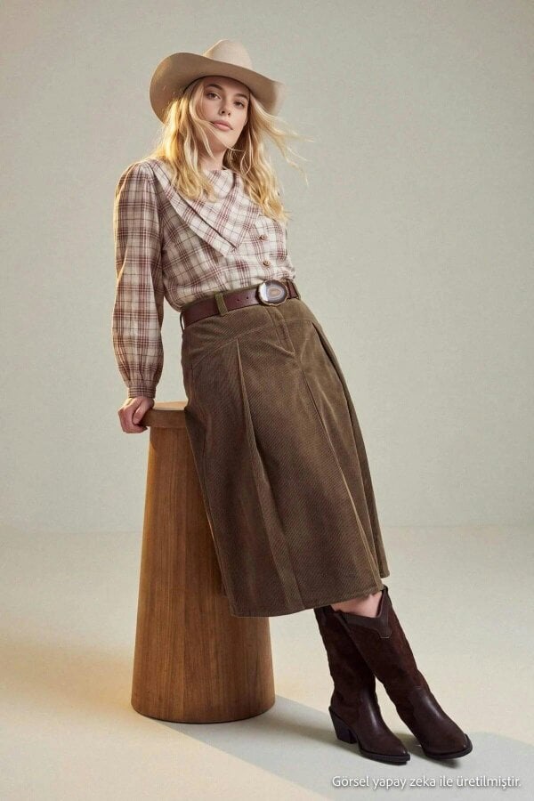 WOVCOR High Waisted Pleated Midi A-Line Skirt