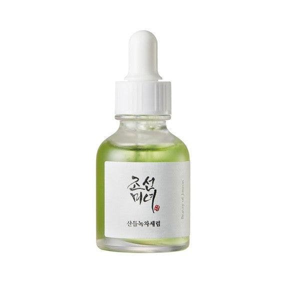 Beauty of Joseon Calming Serum – 30ml clinical soothing ampoule formulated with 50.9% Green Tea Leaf Extract and 5% Panthenol available at Atelier De Glow UK.