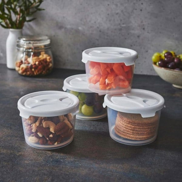 4 x Round 300ml Stackable Plastic Food Container Boxes With Lids
