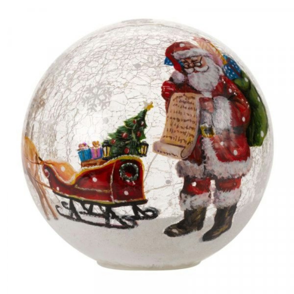 Samuel Alexander 20cm Battery Operated Warm White LED Crackle Effect Ball Christmas Decoration with Santa