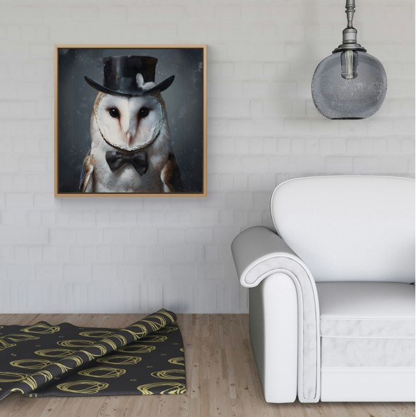 Warren Reed Owl In A Top Hat Framed Canvas