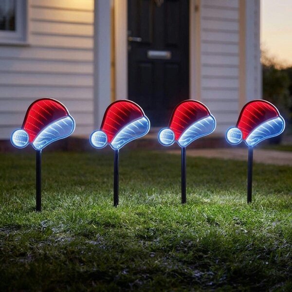 Garden Greatness Set of 4 Infinity Santa Hat Stake Lights
