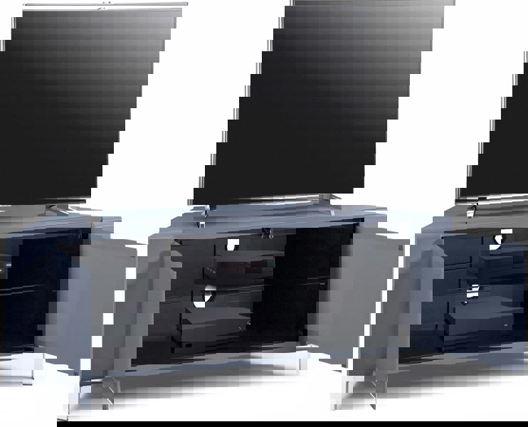 MDA Designs CORVUS Corner-Friendly Grey BeamThru Glass Doors with Grey Profiles Contemporary Cabinet for Flat Screen TVs up to 50"