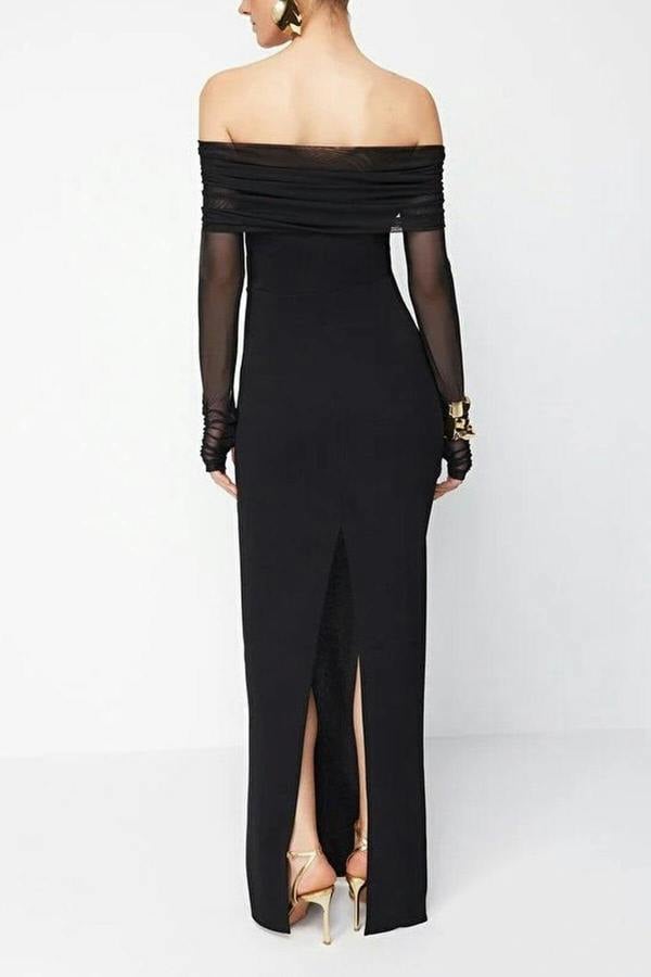 WOVCOR Knitted Long Evening Dress with Accessory and Glove Details